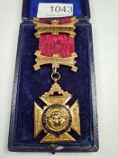 Of Masonic interest; a 9ct yellow gold medal Order of the Royal Buffaloes, Antediluvian, with inscri