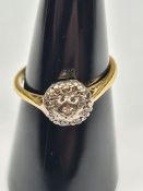 18ct yellow gold cluster ring set central illusion set diamond chip, marked 18ct, approx 3.31g