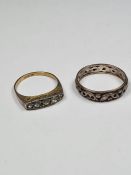 Two 9ct and silver rings, a band ring and paste set example, both marked 9ct and Sil, approx 5g