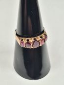 9ct rose gold dress ring set 5 pink garnets, marked 375, Chester, approx 1.4g