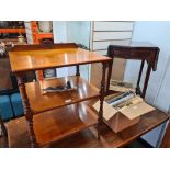 A late Victorian mahogany 3 tier Wot Not, and a two flap lamp table