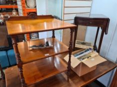A late Victorian mahogany 3 tier Wot Not, and a two flap lamp table