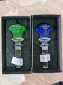 Two matching Rosenthal Versace bottle stoppers, one green, one blue, both boxed