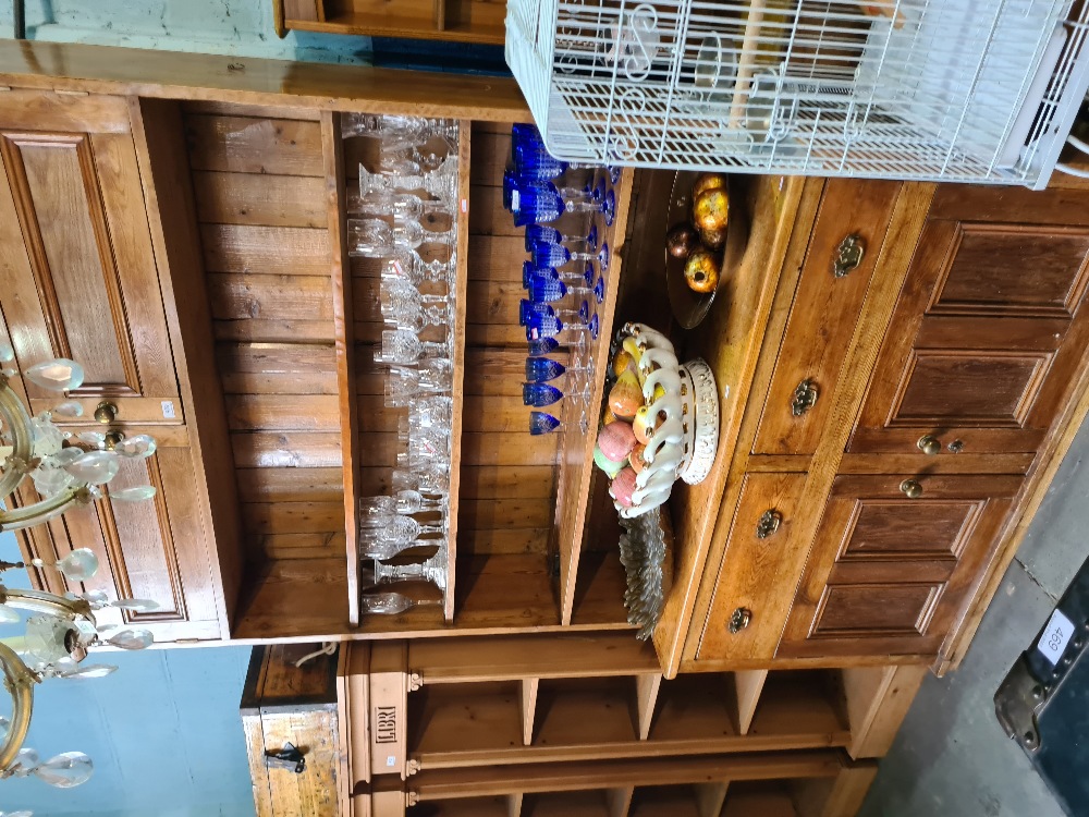 An old stripped pine dresser, the rack back having top cupboard - Image 3 of 10