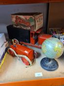 A vintage tinplate clockwork tractor No. 2, by Triang and two other items