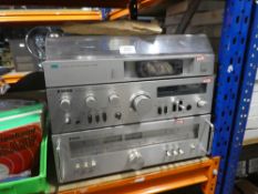 Sansui and Tensai stereo equipment and speakers and a 'National' reel to reel and tapes