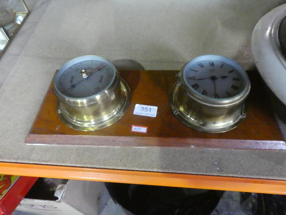 A brass clock and barometer mounted set by 'Sestrel' and a vintage wall clock A/F - Image 4 of 4