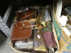 Two boxes of mixed collectables including books, binoculars, china, reproduction firearms, etc