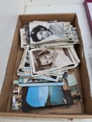 Postcards, a small tray of, to include famous actors and actresses from the past