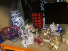 A group of collectable Goebels, Limoges, a West German vase and a Murano style glass item