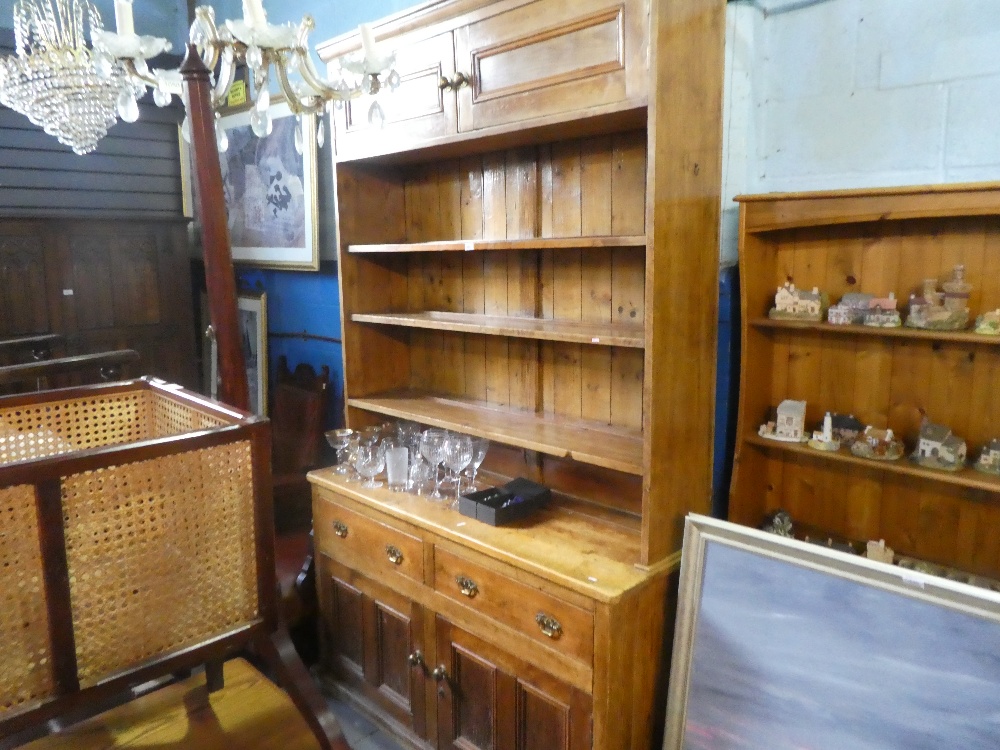 An old stripped pine dresser, the rack back having top cupboard - Image 9 of 10