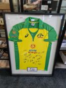A signed Cricket shirt for the Australian 2021 team, framed