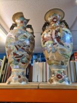 A large pair of Japanese Satsuma vases probably 1920s/1930s (one A/F)