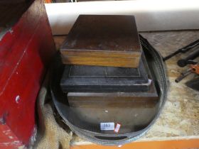 Three sets of antique fish knives and forks and an oval tray