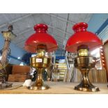 A pair of Modern Corinthian Column table lamps and a pair of oil lamps