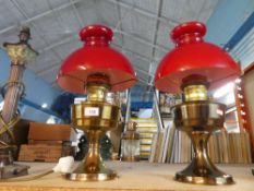 A pair of Modern Corinthian Column table lamps and a pair of oil lamps