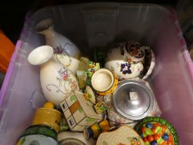 A box of mixed china including Mason's ginger jar