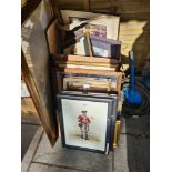 A quantity of pictures mainly prints and sundry mirrors