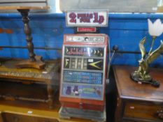 A Jubilee International One Arm Bandit slot machine, one penny two plays probably 60s/70s, no key