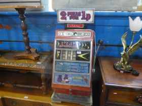 A Jubilee International One Arm Bandit slot machine, one penny two plays probably 60s/70s, no key