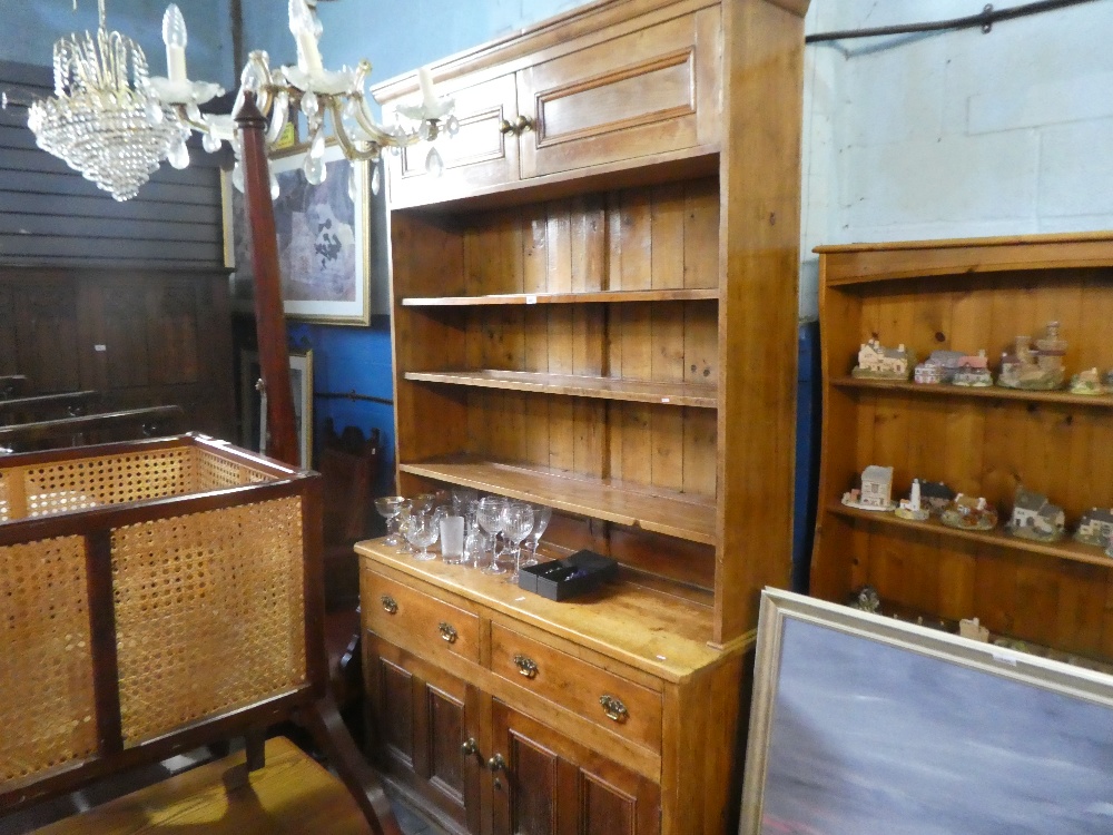 An old stripped pine dresser, the rack back having top cupboard - Image 6 of 10