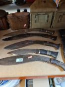 Five Kukri knives - two with scabbards
