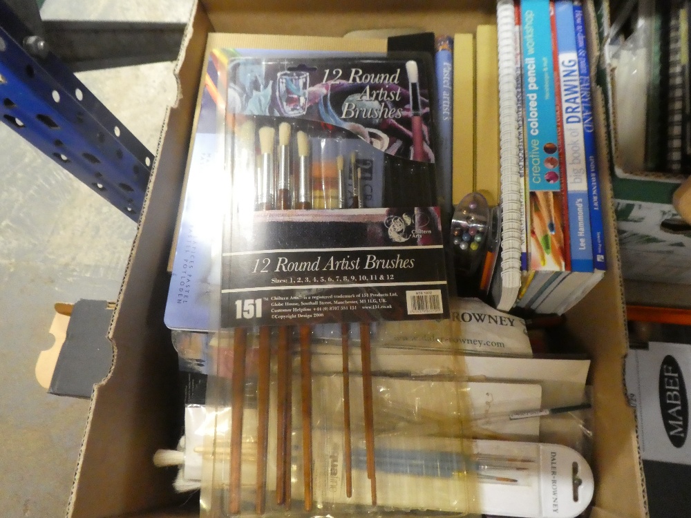 Two boxes of drawing and painting materials, easel and brushes - Image 5 of 6