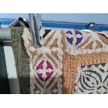 A vintage, possibly Indian patchwork style bedspread having all over square panel decoration, size