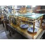 A pair of modern brass plated square coffee tables, with bevelled glass top, frieze decorated flower