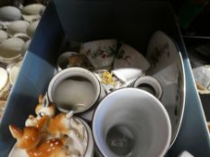 Three boxes of sundry including Coronation mugs and Meakin dinnerware