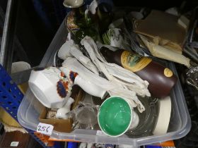 Four boxes of various china, glassware, metalware, etc