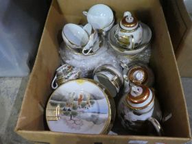 A tray of Oriental teaware, decorated figures in landscape