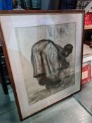 A reproduction Van Gogh print of lady, reproduction advertising prints and other items