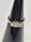 9ct yellow gold 3 stone diamond ring, each in four claw mounts, marked 375, Birmingham, maker AMA,