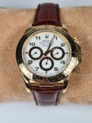 Rolex; An 18ct yellow gold Rolex Cosmograph Daytona, on a leather strap, (not original) with 18ct go