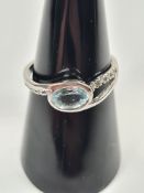 Continental 9ct white gold aquamarine and diamond split should dress ring, size O, marked 375, 2.36g