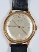 Tissot; a gent's 9ct gold cased Tissot Anti Magnetique watch on black leather strap, working