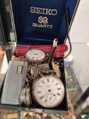 Hallmarked silver pocket Fattorini & Sons watch on chain, Continental fob watch, another AF and quan