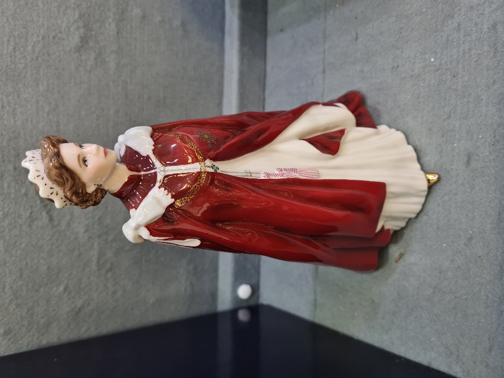 A Royal Worcester figure of the Late H.M. Queen Elizabeth II, in wedding dress, and one other of the - Image 2 of 5