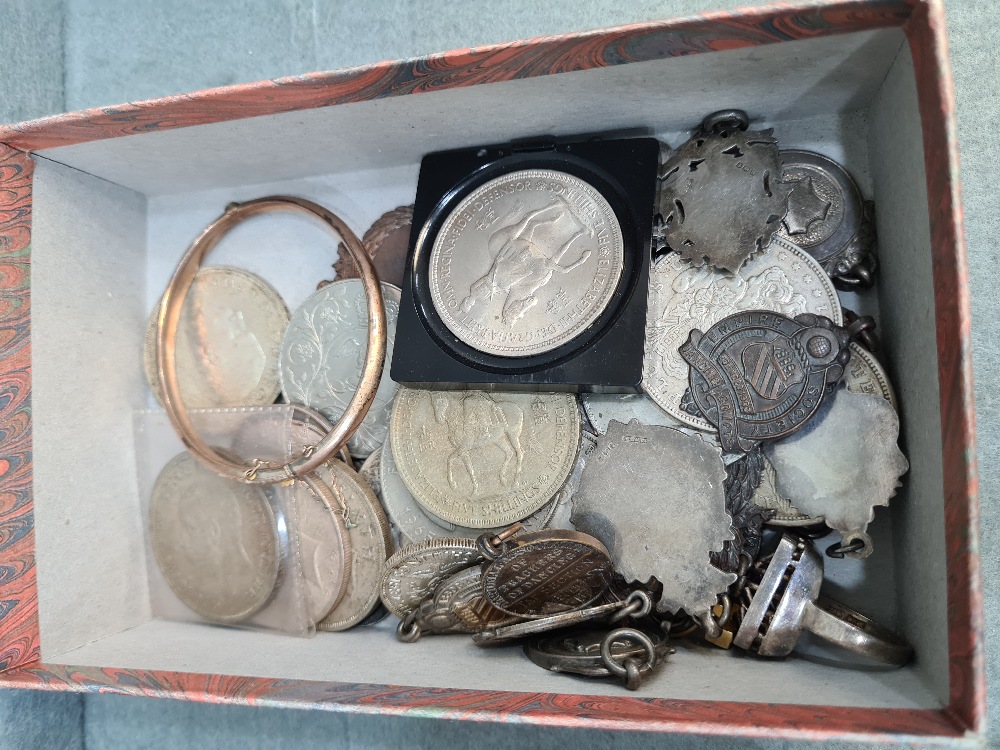 Various silver sporting medals, coins and sundry