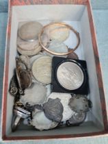 Various silver sporting medals, coins and sundry