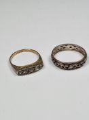 Two 9ct and silver rings, a band ring and paste set example, both marked 9ct and Sil, approx 5g