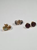 Antique garnet cluster earrings 9ct yellow gold, pair 9ct yellow gold stud earrings set with Jade, a
