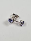 Pair of 9ct white gold earrings, each set with oval sapphire, together with 9ct white gold studs eac