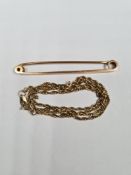 9ct yellow gold bar brooch, marked 9ct maker, JC & S, possibly Joseph Cook & Sons, inscription dated