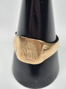 9ct yellow gold signet ring, AF, cut, marked 375, approx 2.89g