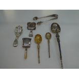 A selection of silver flatware to include an Exeter silver caddy spoon, by William Rawlings Sobey, 1