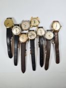 A quantity of vintage watches (9) (two without straps). To include makes such as Solo, Trafalgar, Ho