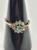 9ct yellow gold emerald and diamond cluster ring, AF, stone missing, marked 375, 1.25g approx