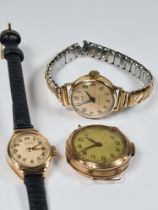 Antique 9ct yellow gold watch head, marked 375, AF, a 9ct gold cased ladies 'Everite' watch on leath